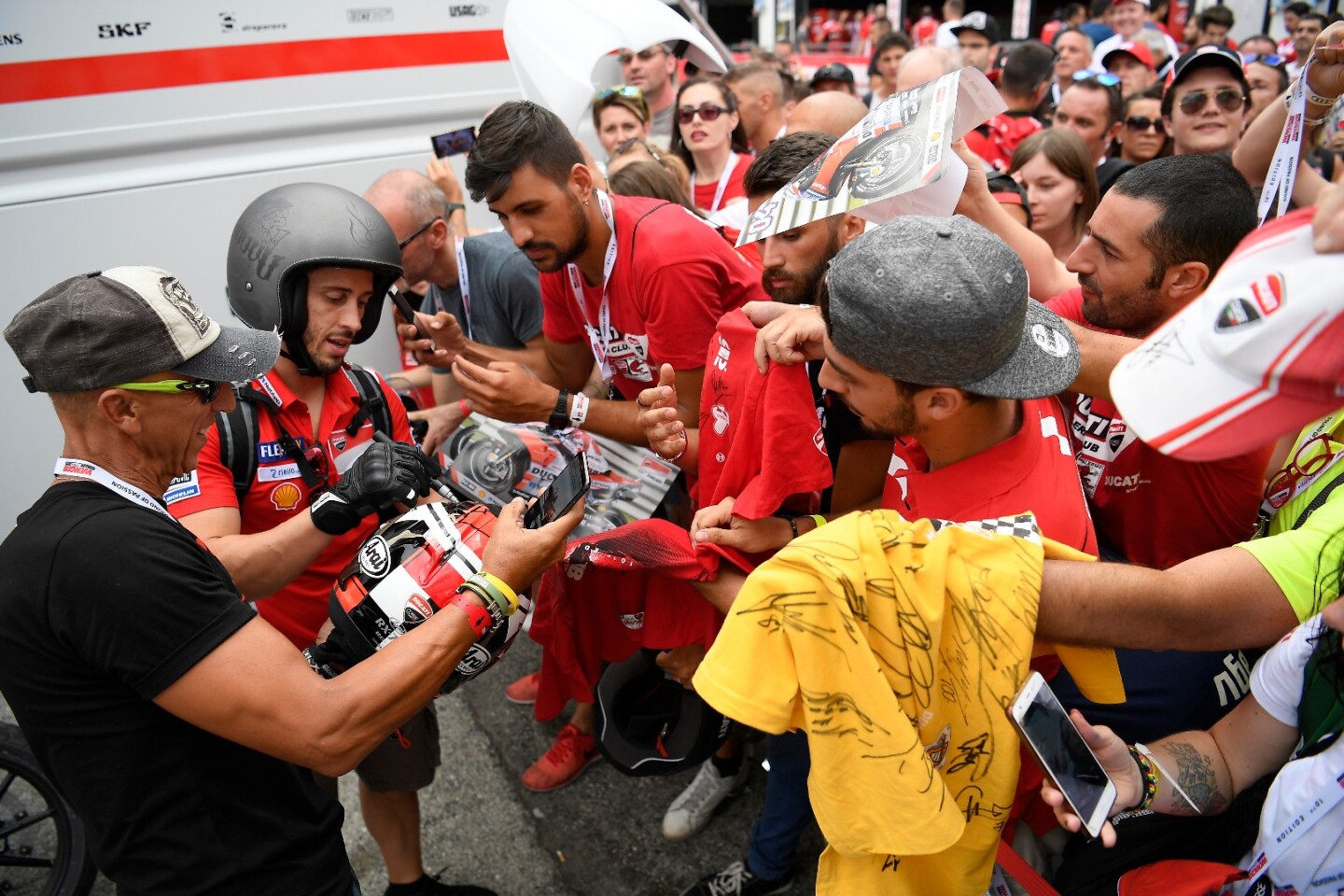 Unlike the paddock at a MotoGP or World Superbike event, there is no segregation between gods and mortals at WDW. MotoGP riders Jorge Lorenzo, Karel Abraham and Jack Miller were in the crowd when they weren't on stage or on track, as were homegrown stars Andrea Dovizioso, Danilo Petrucci and Marco Melandri. That's Dovi among the crowd above.