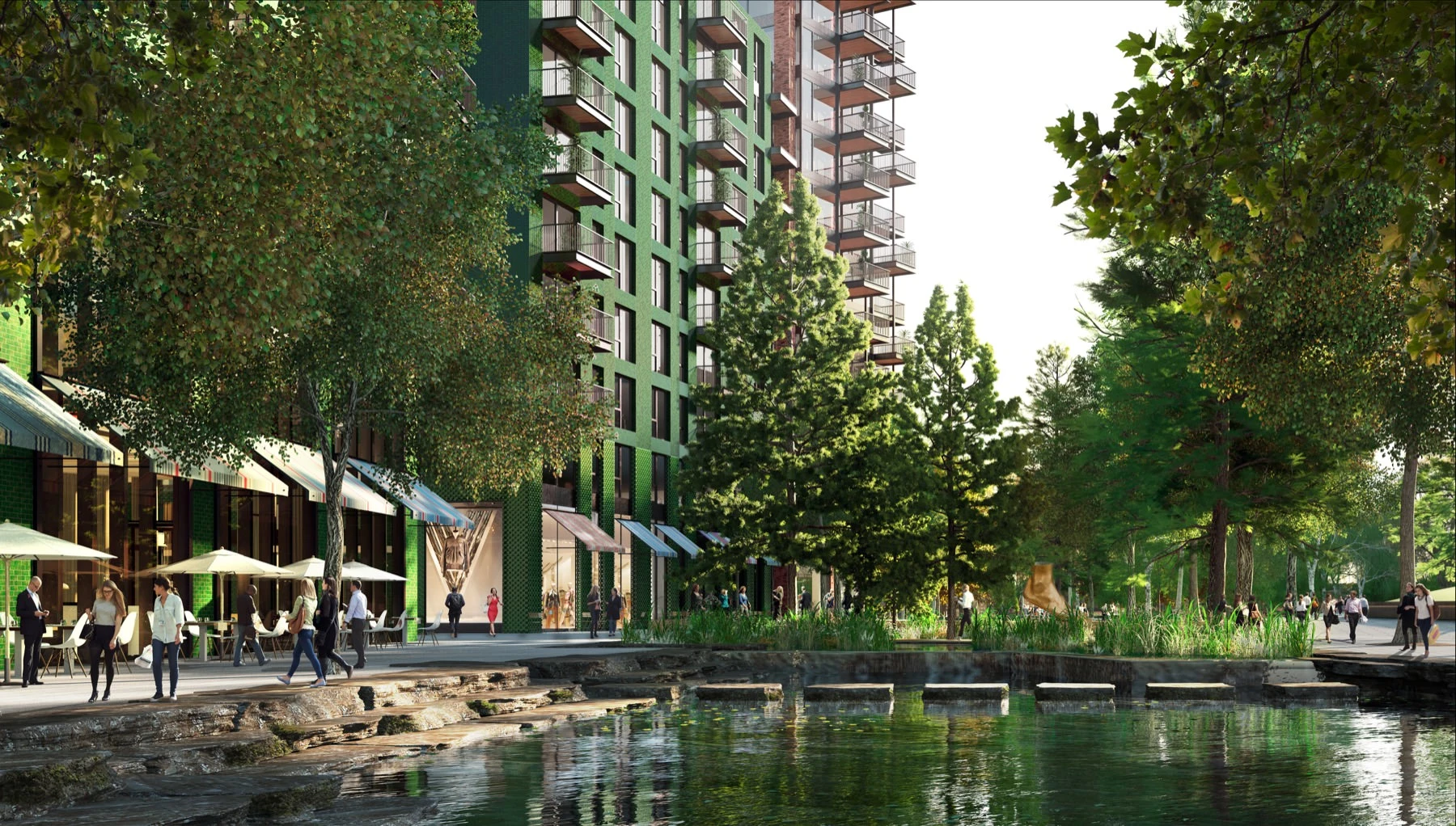 The area will feature landscaped gardens and a riverfront walkway from Embassy Gardens to Battersea Park