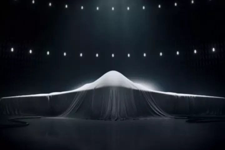 The design and specifications of the Northrop Grumman bomber are still highly classified, as is implied in this still from a recent Northrop advert