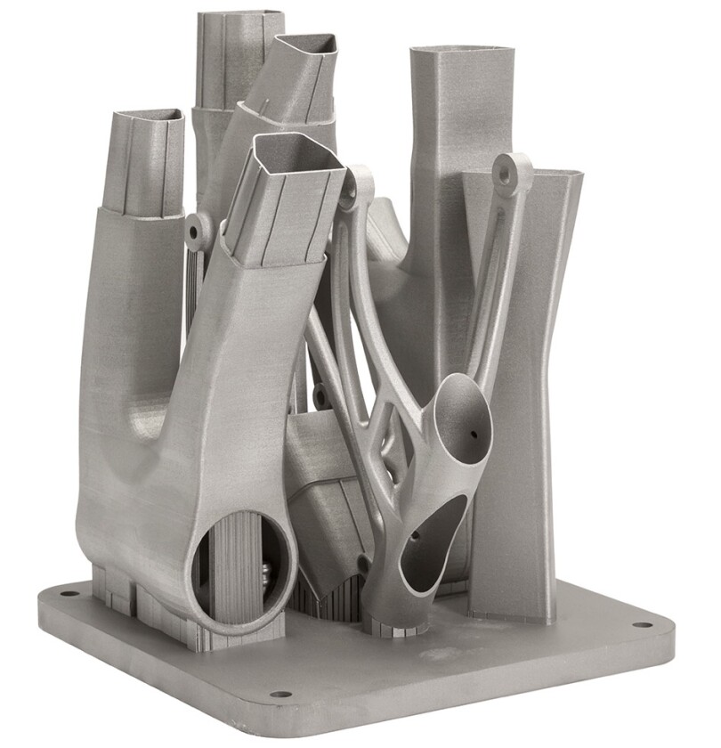 The components of the seatpost bracket were printed together on one build platform