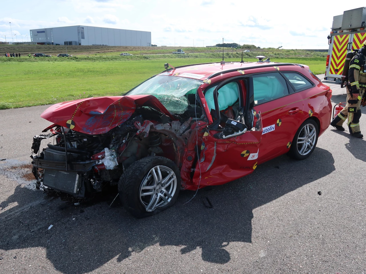 The car's front end may be pretty smashed up, but its passenger compartment stayed mostly intact