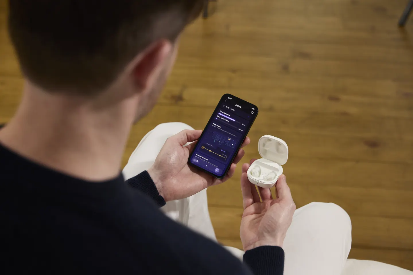 The companion app breaks down sleep stages, snoring events, heart rate, and HRV, and includes an AI chat feature for quizzing your own sleep data