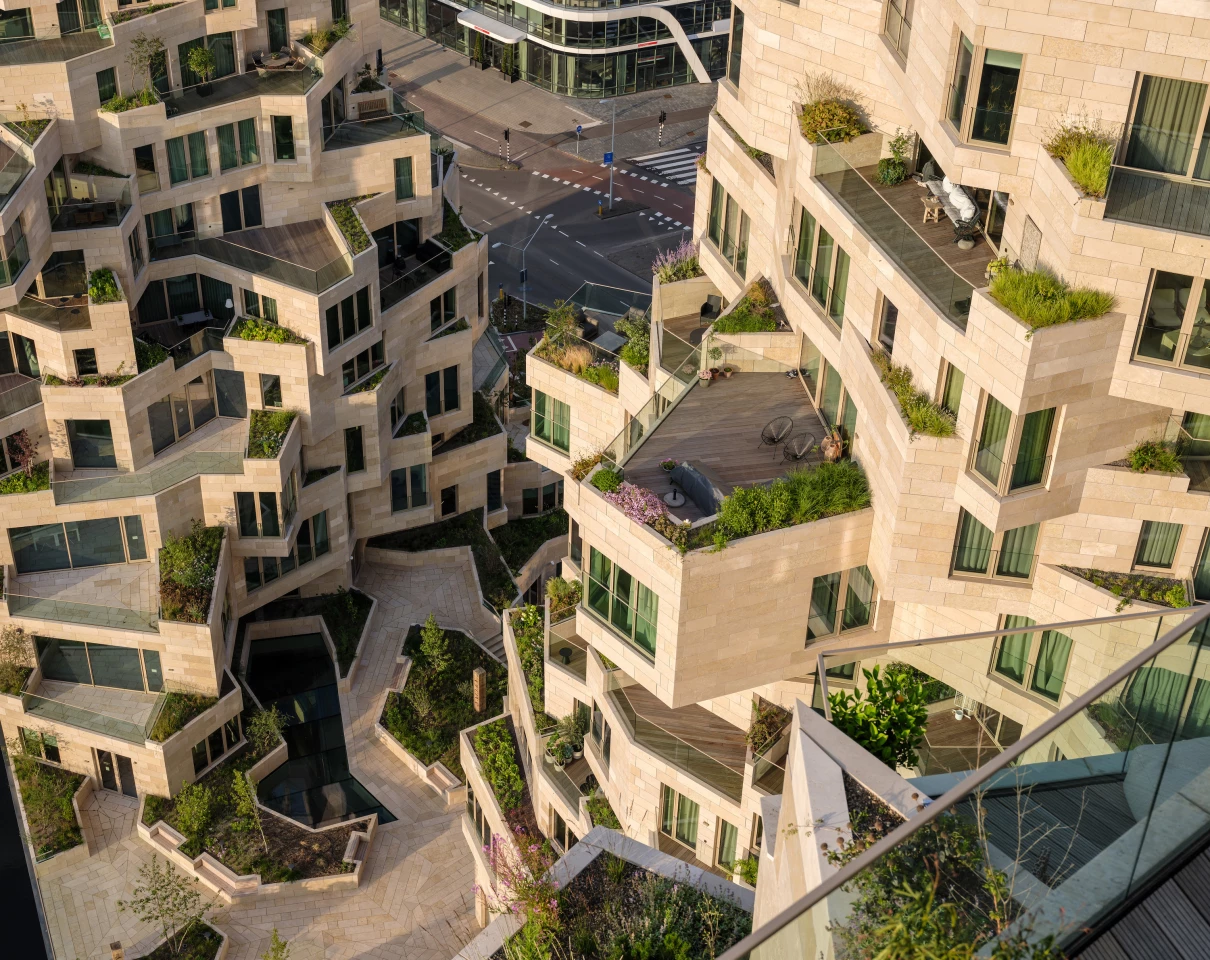 Valley's unusual form creates multiple terrace areas for residents