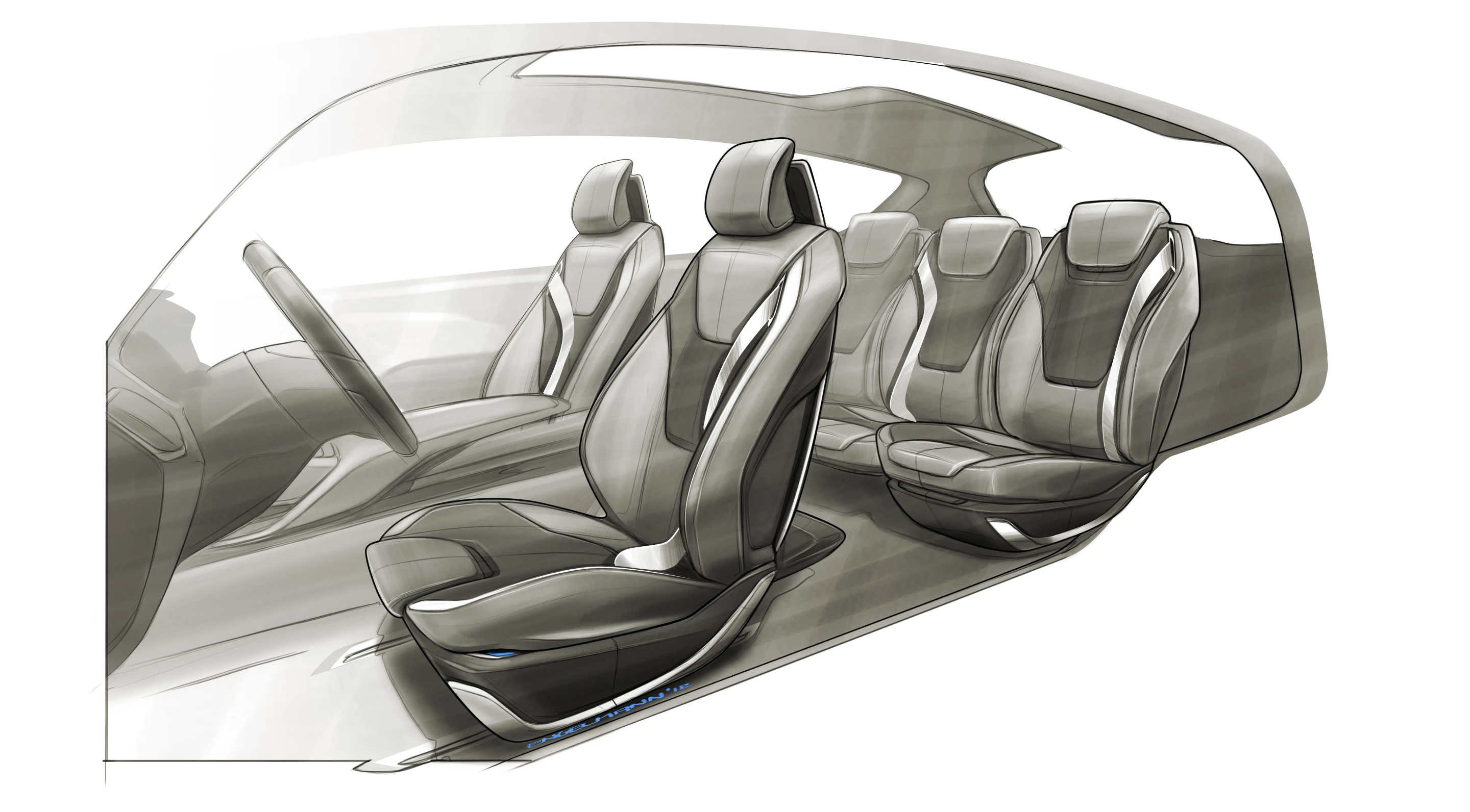 The Ford S-Max Concept color sketch of seating arrangement