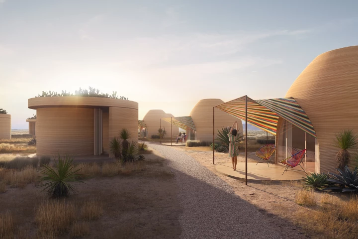 El Cosmico is an ambitious 3D-printed development that will include a campground and hotel facilities, as well as vacation homes and permanent homes