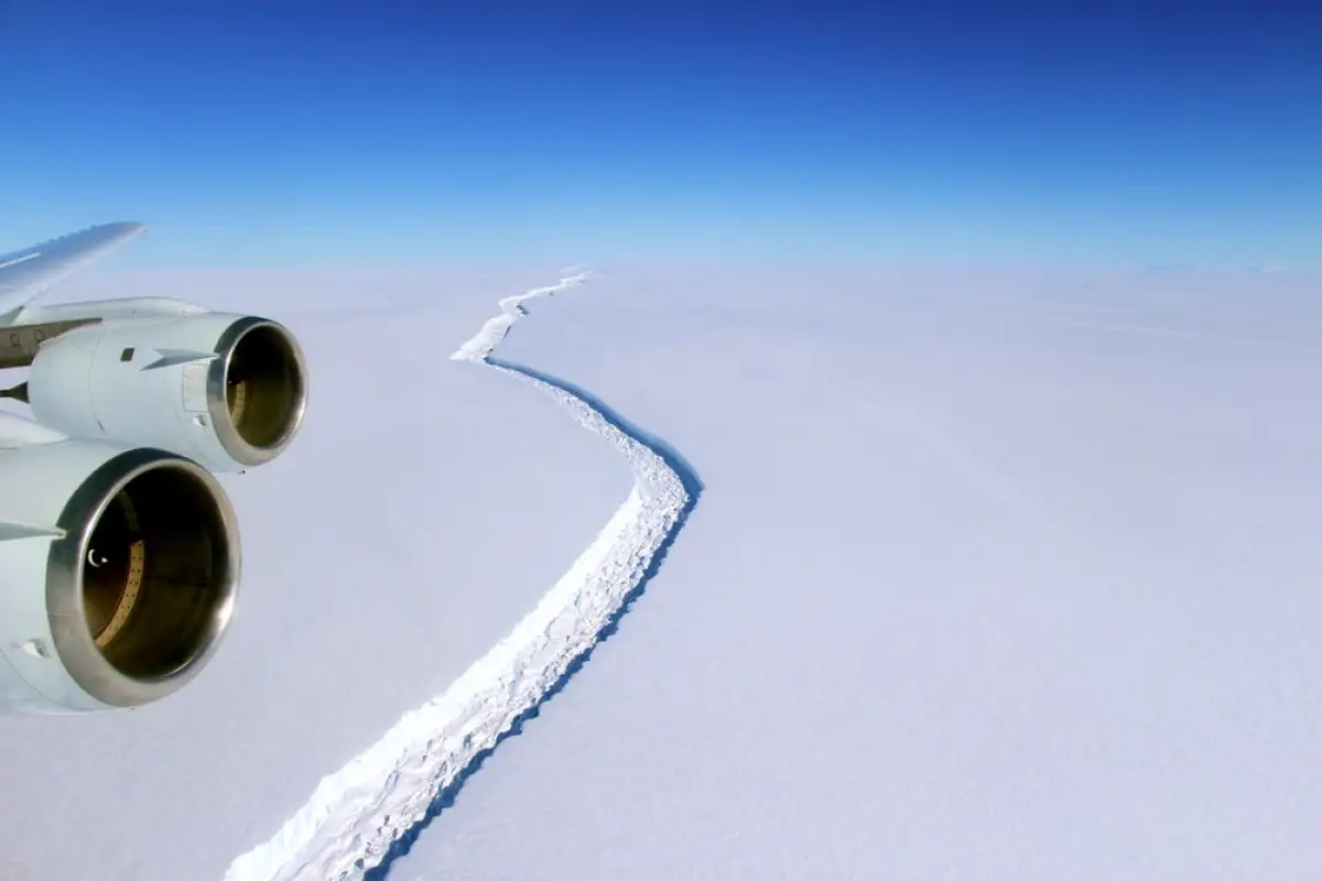 An aerial view of the crack in the Larsen C ice shelf, which is due to soon break off into one of the largest icebergs ever recorded
