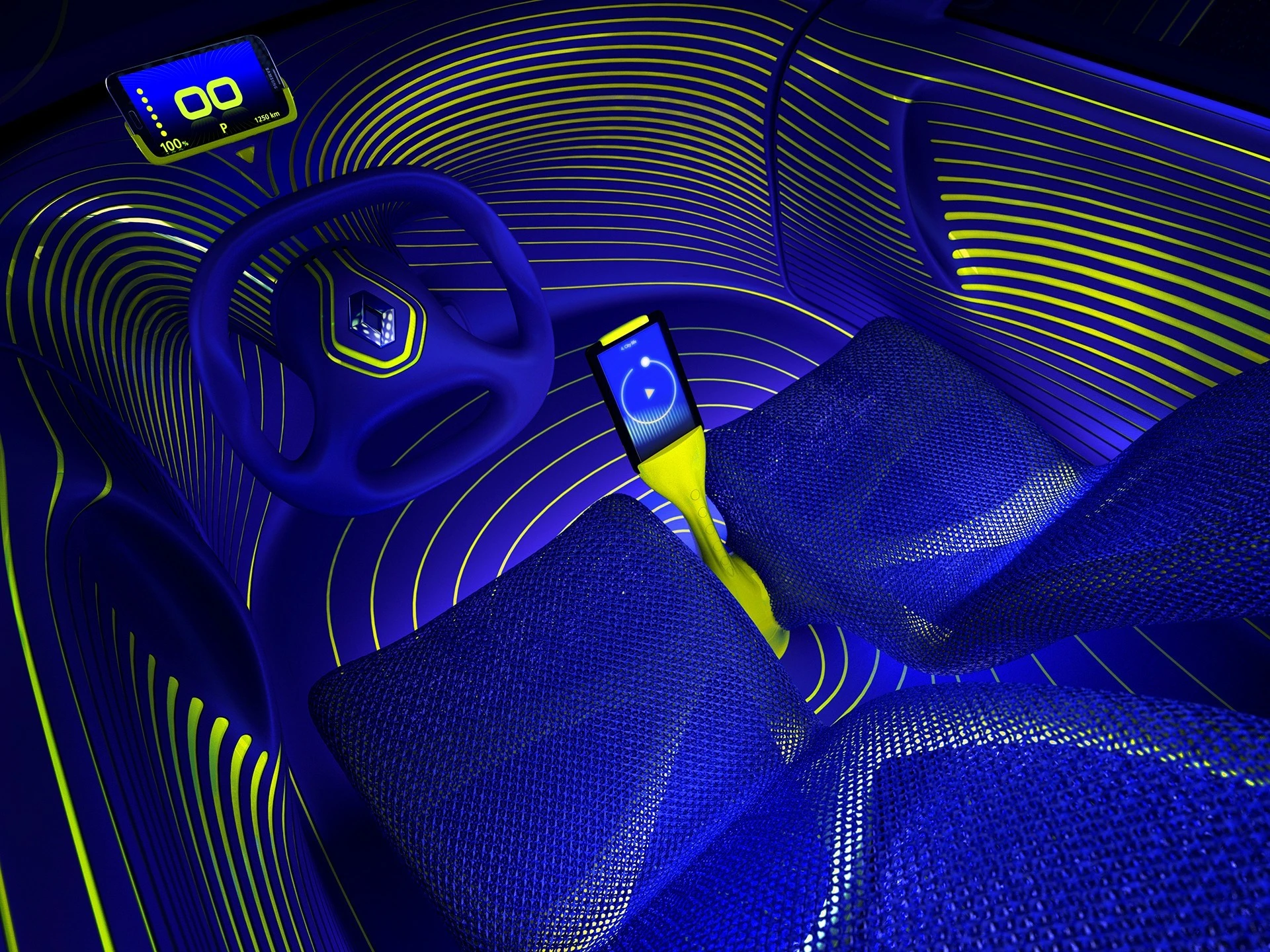 Milled bi-color lines circulate around the entire cabin space