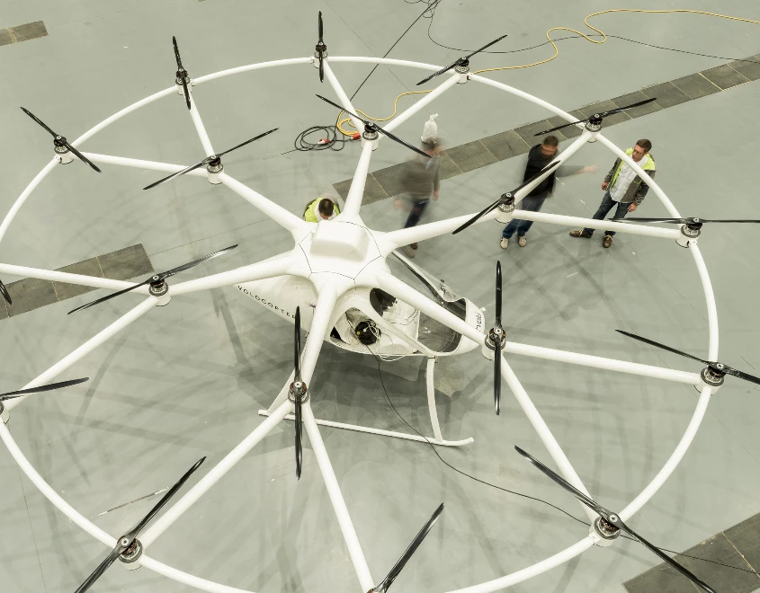 The VC200 is an electric copter with 18 rotors and numerous redesigns of traditional systems