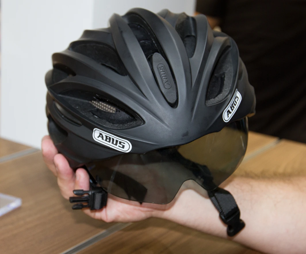 The ABUS In-Vizz racing helmet with visor down