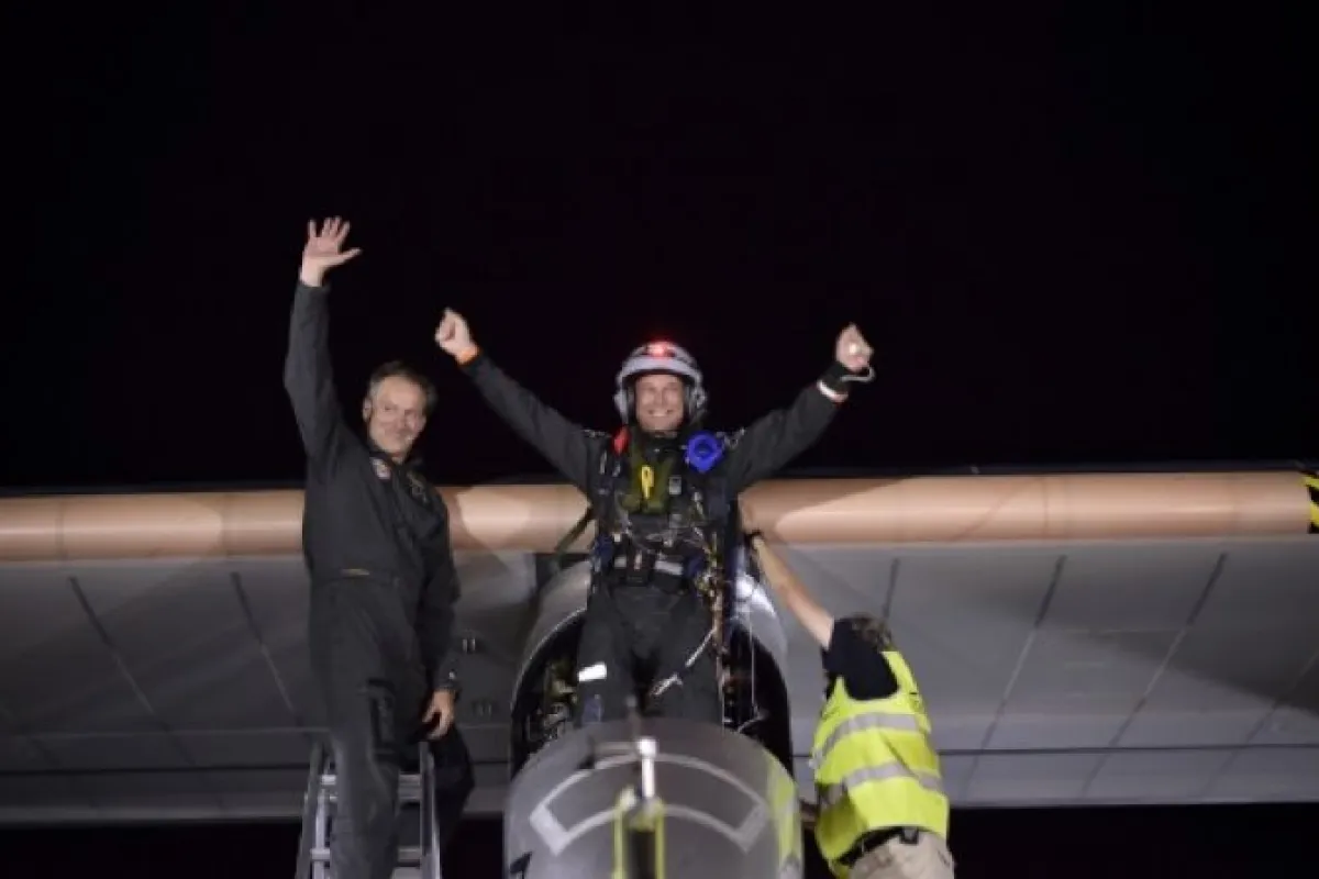 Pilot Bertrand Piccard, emerging from the Solar Impulse in Morocco (Photo: Solar Impulse)