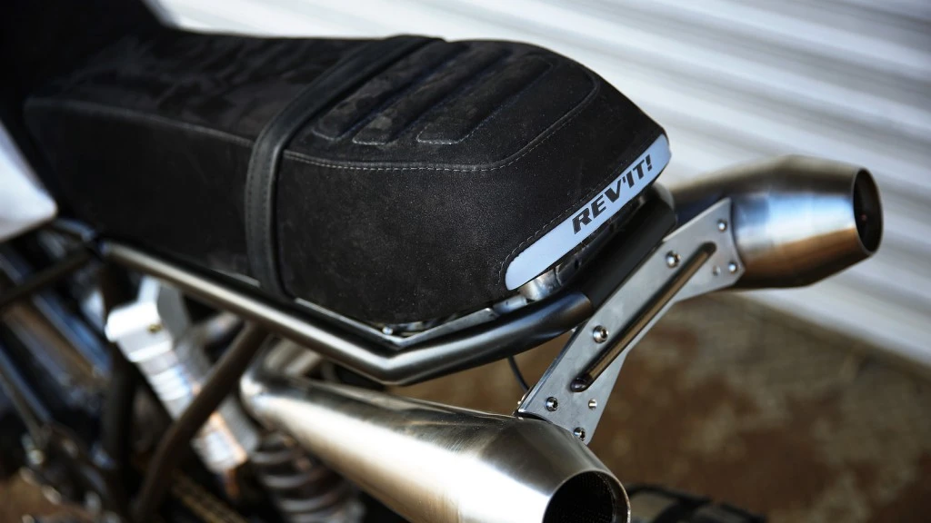 Custom seat, exhaust, subframe; everything here is handmade