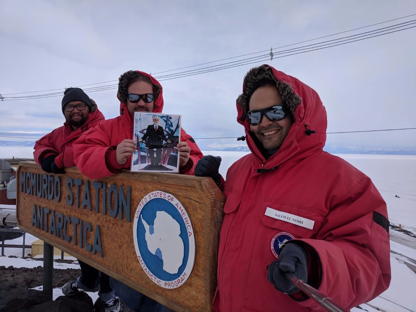 This selfie of NASA engineers Mark Sinkiat, Peter Fetterer and Salem El-nimri holding up a picture of Vint Cerf, who who helped develop DTN technology, was sent to the ISS on November 20