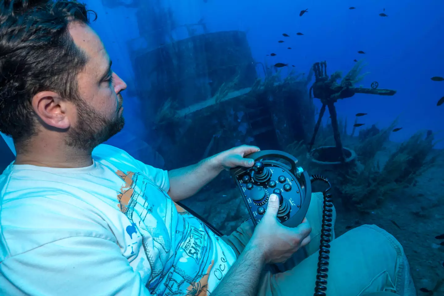 The Nemo is piloted using a handheld controller, which can be handed to the passenger for supervised operation