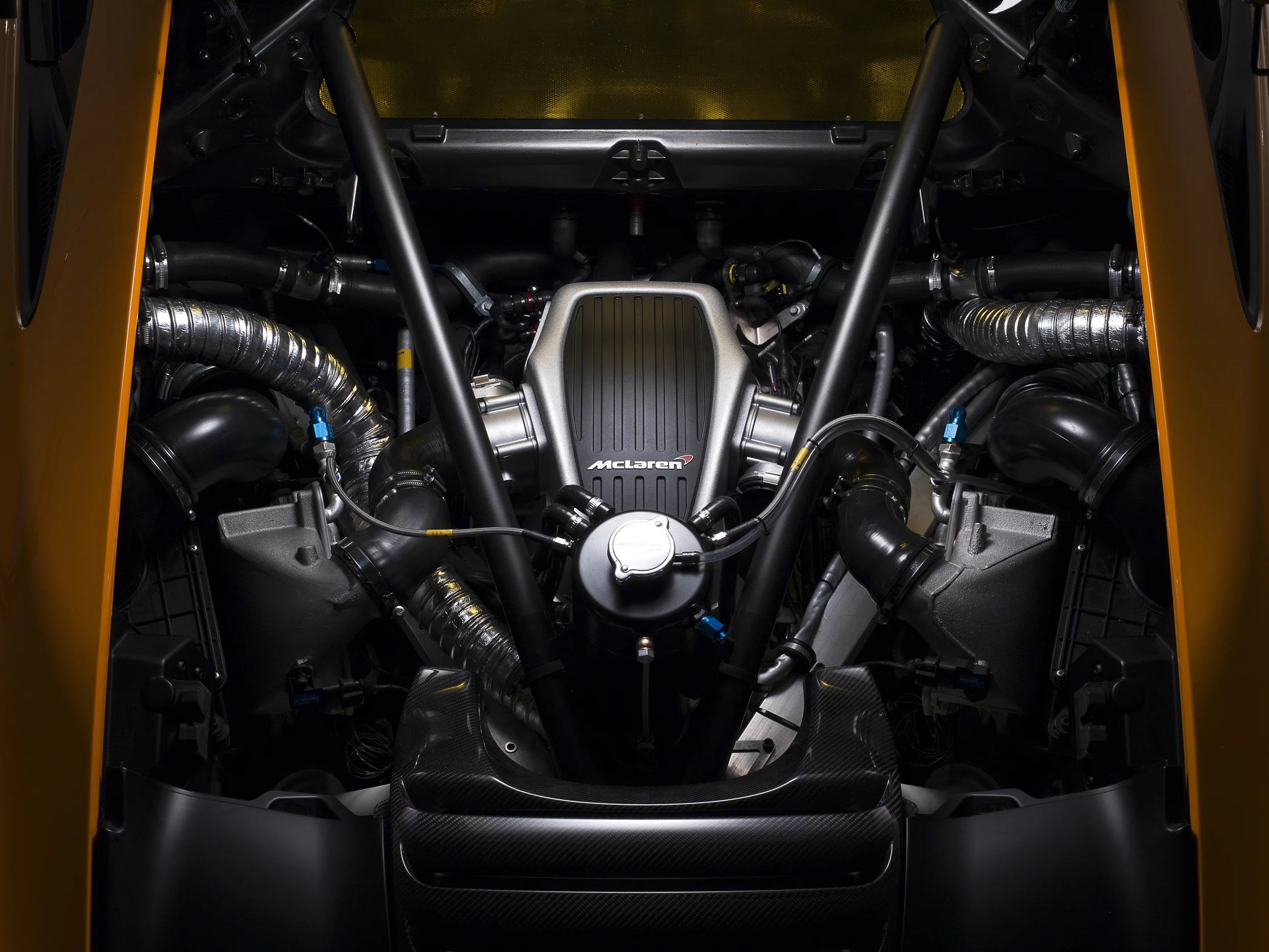 The McLaren 12C Can-Am Edition racing concept's 3.8-liter twin-turbo V8 engine