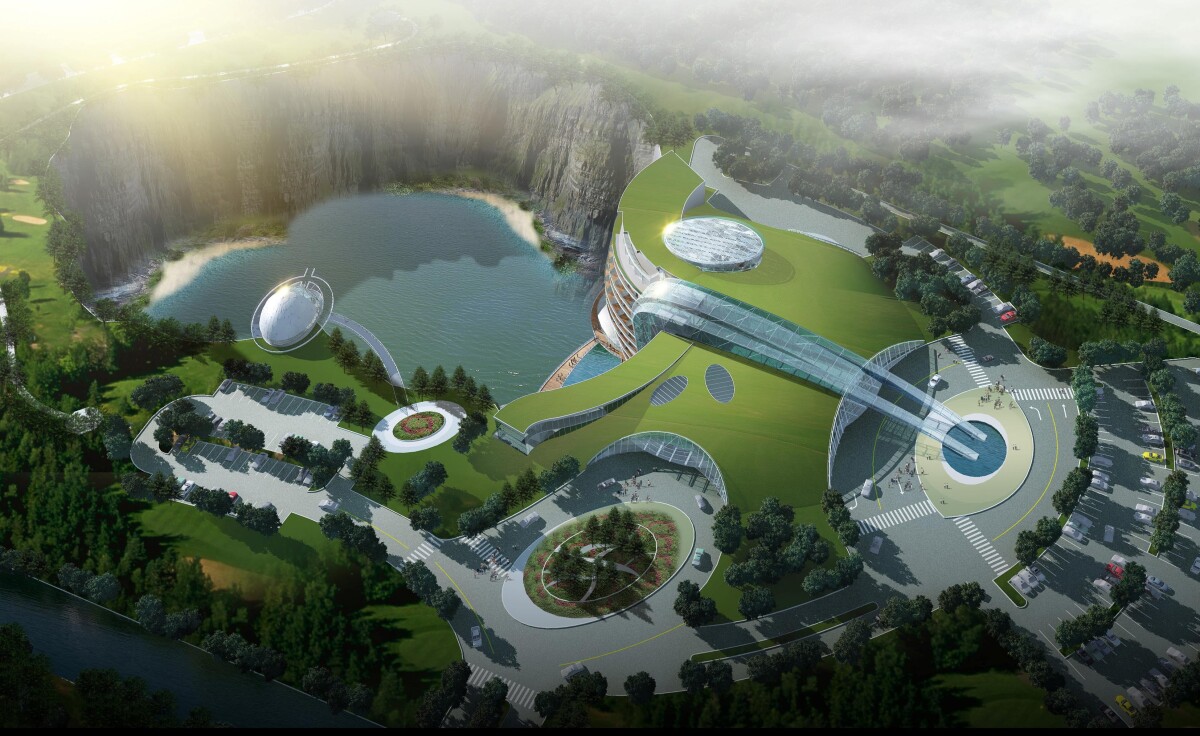 Rather than drain what water there is in the quarry, it appears that the idea instead is to add to it, filling it to become a sunken artificial lake (Image: Atkins)