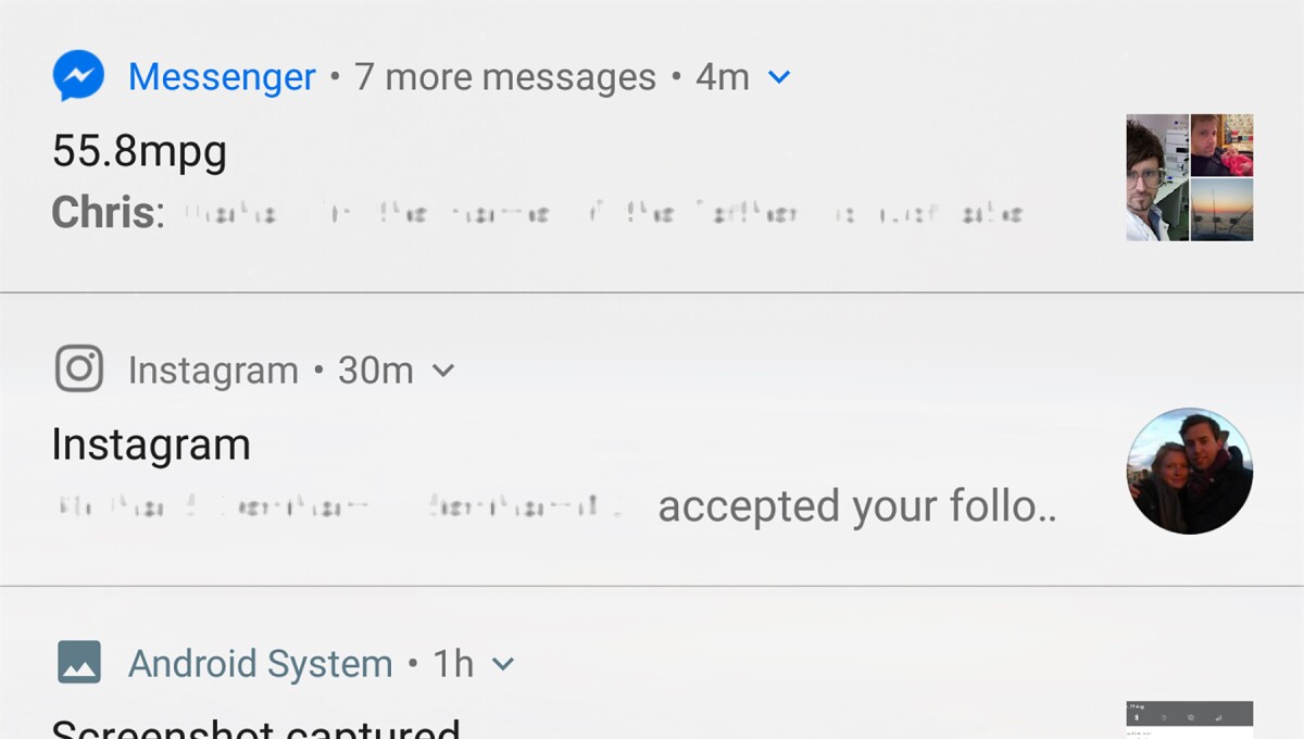 Notifications are grouped by app and take up more space to fit together better on screen