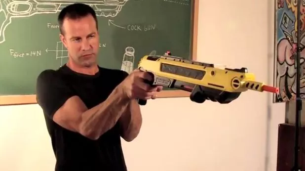 Lorenzo Maggiore with his Bug-A-Salt pump action gun that finishes bugs off with a pinch of salt