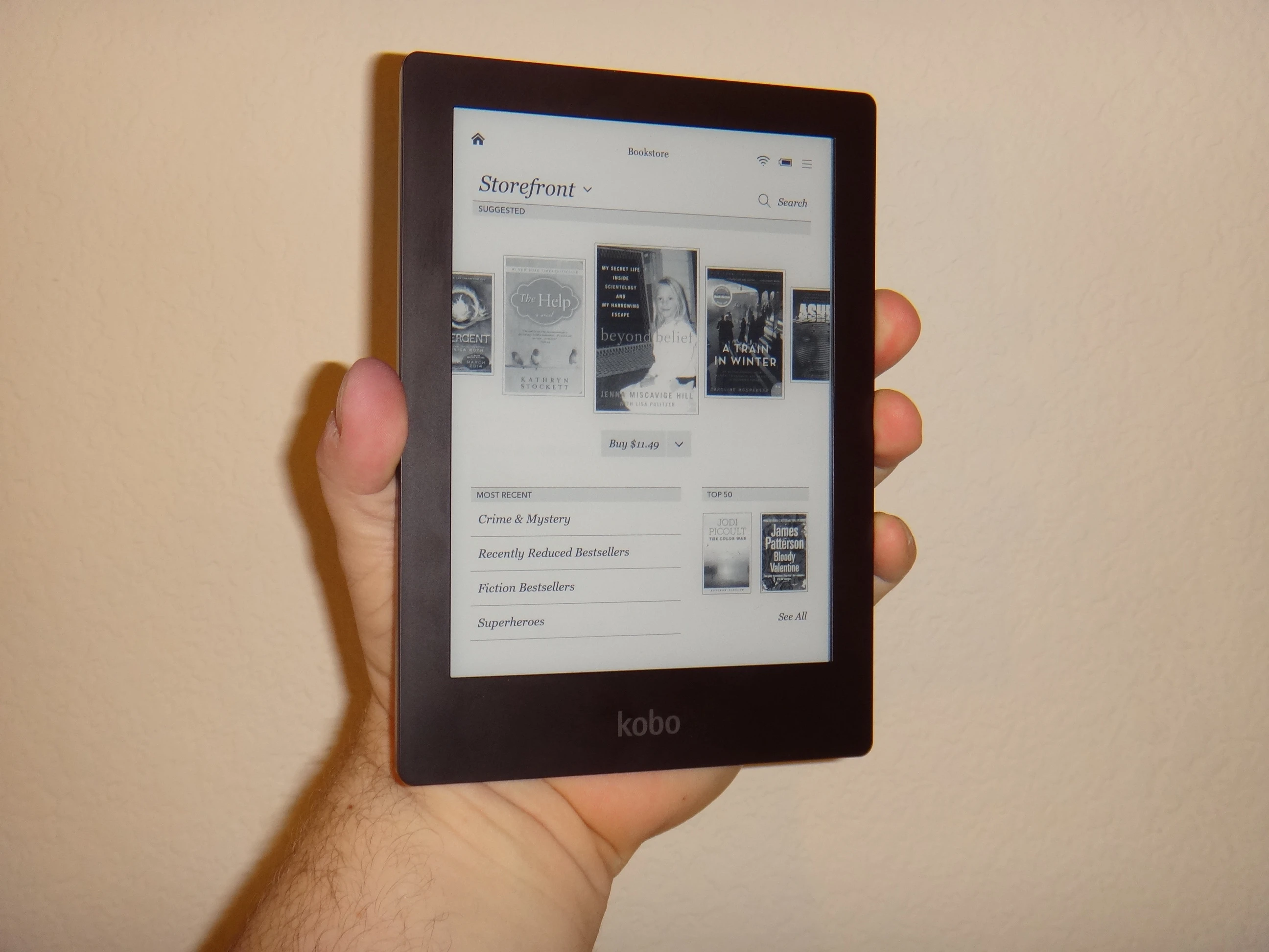 My first order of business was to get a library started, so I hit the menu for Kobo's online bookstore and began browsing