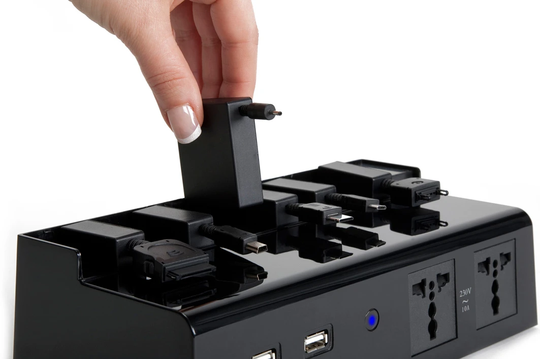 The PowerBrick universal charger has six customizable connectors that can be updated