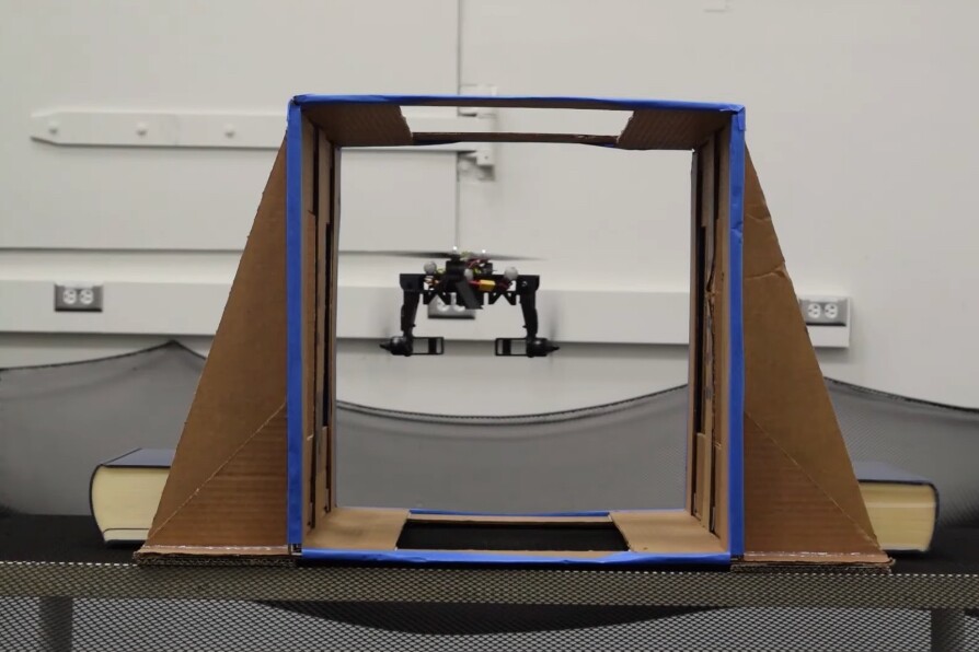 The Midair Reconfigurable Quadcopter folds down two of its arms to make itself narrower