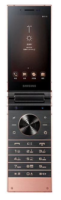 The Samsung W2019 flips open to reveal a second 4.2-in screen and a number pad