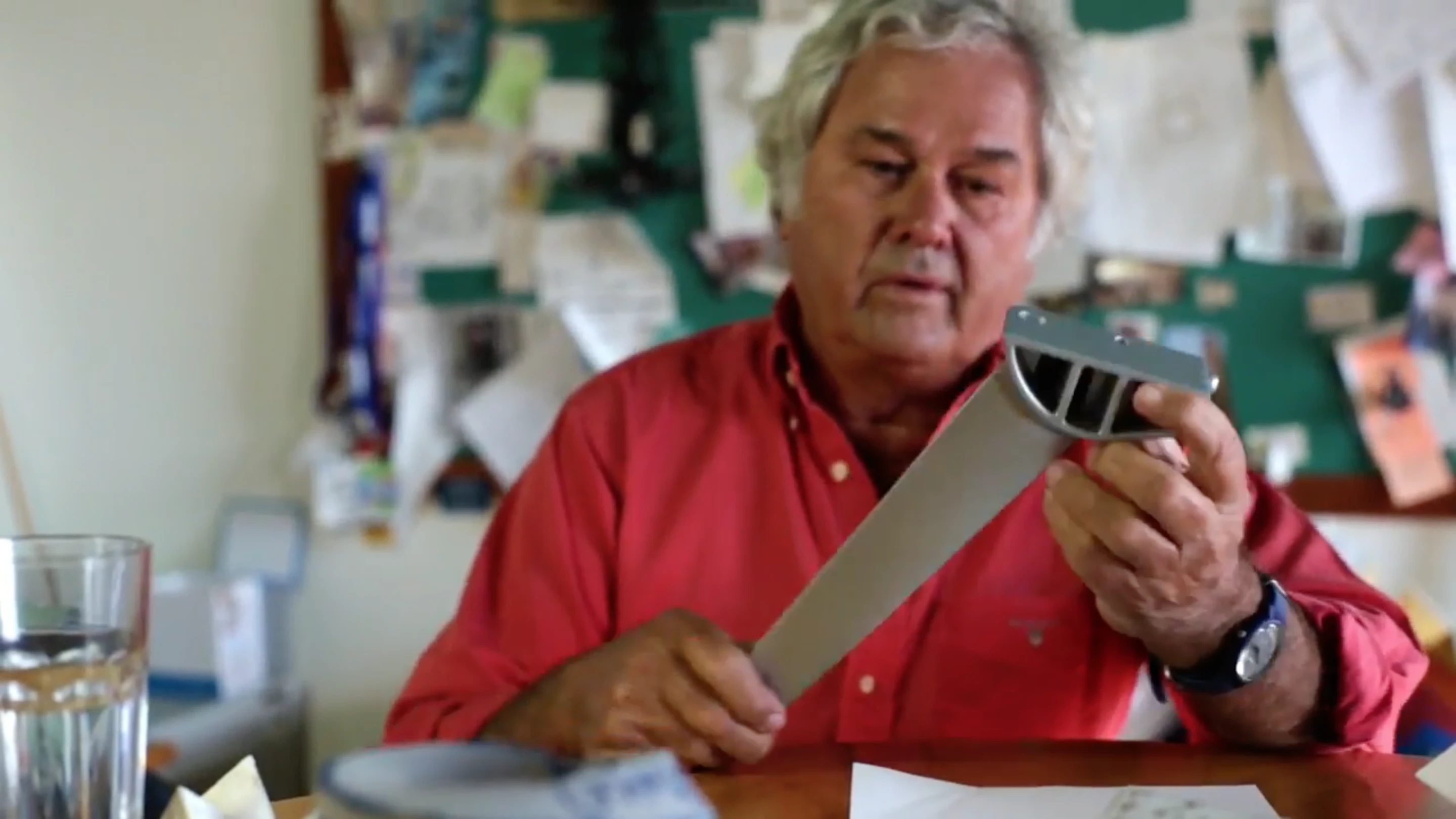 No Rock inventor Chris Heyring, with one of the asymmetrical No Rock table feet