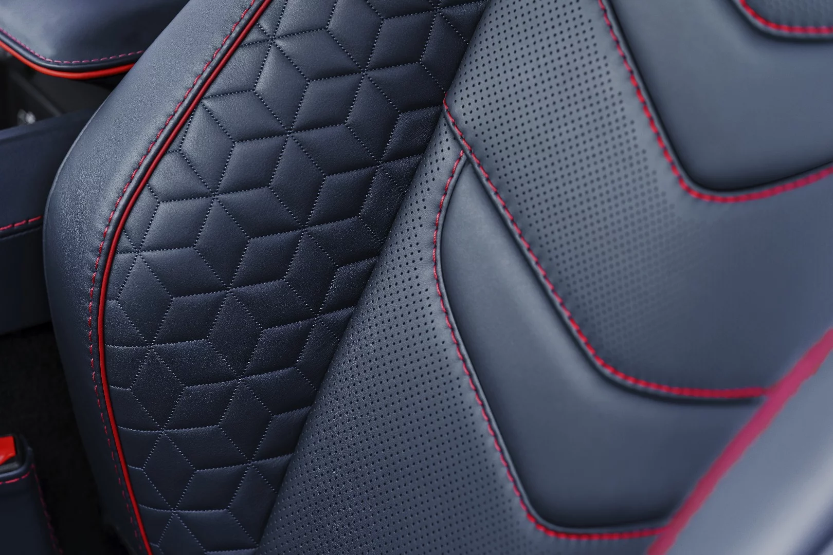Ventilated seats also feature cube-pattern stitching