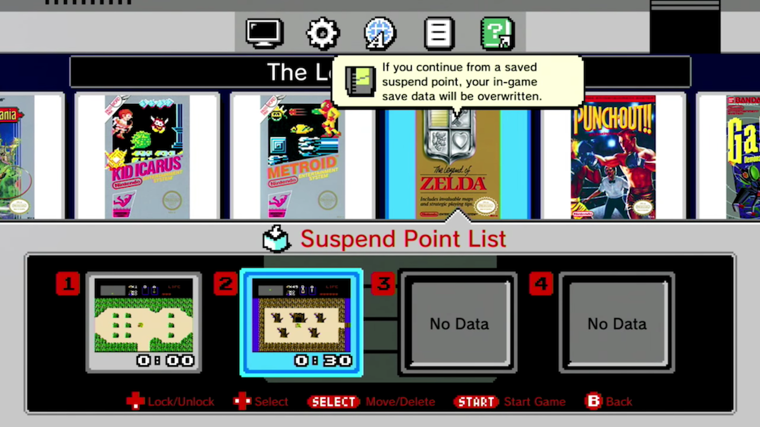 A more modern save system, the Suspend Points in Nintendo's NES Classic Edition allow players to save their games at any time