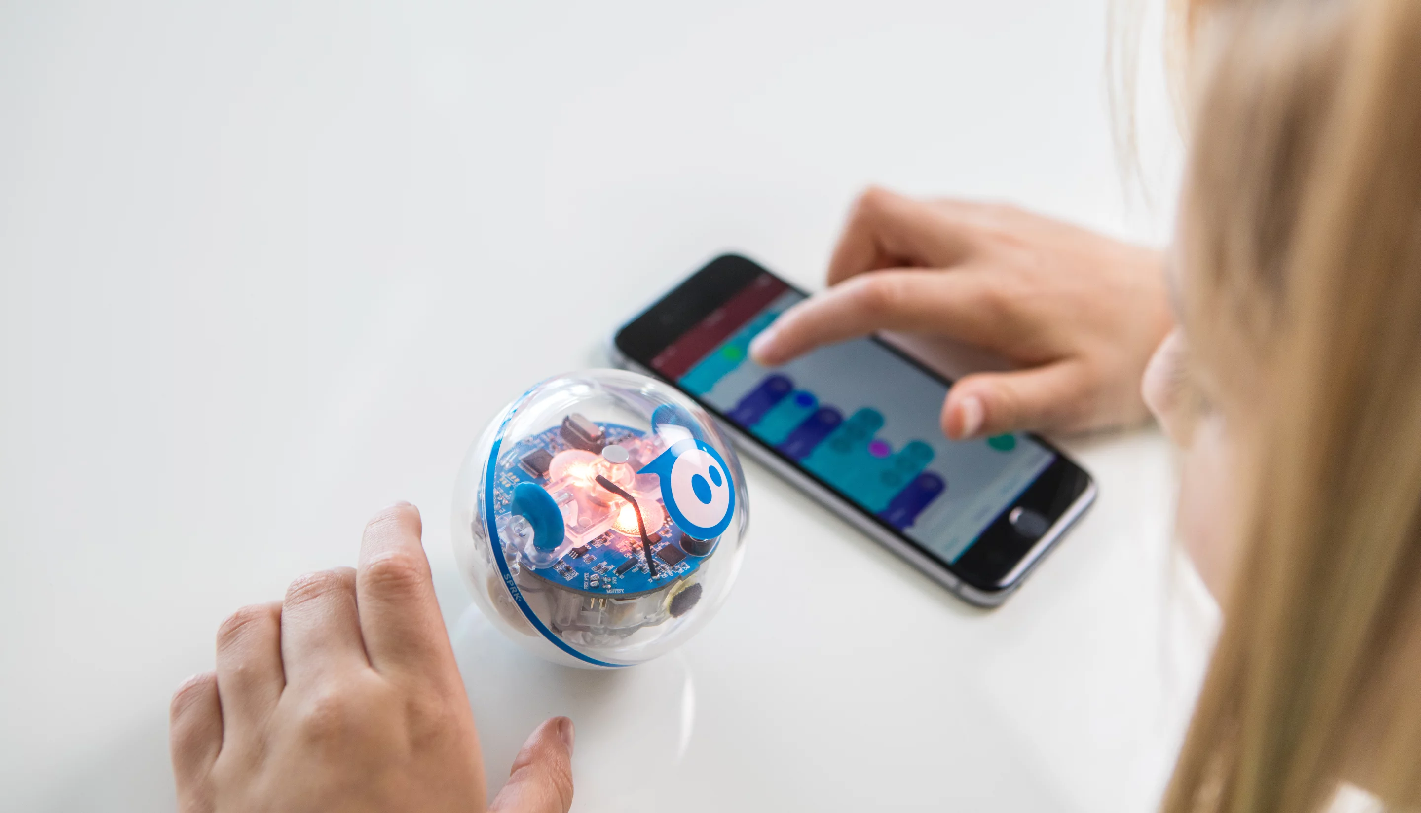 The SPRK Lightning Lab app lets users program the Sphero SPRK+ via a block-based building interface