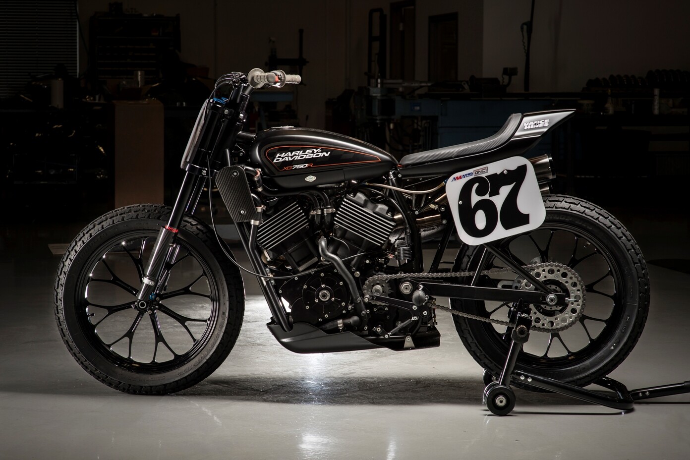 Sporting a completely different frame geometry than the production model, the Harley-Davidson XG750R is a race-only flat tracker