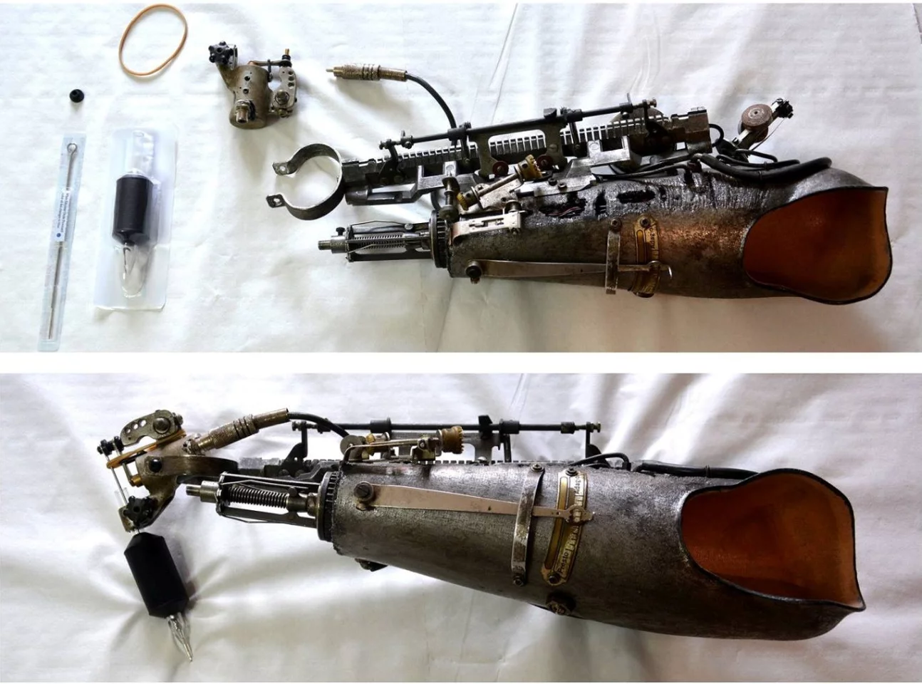 The tattoo machine prosthesis can be used just like any other inker, but takes longer to clean