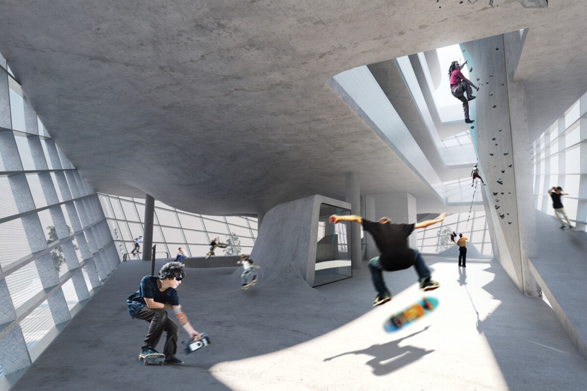 A new multi-story skatepark will benefit from additional skateable space and features resulting from the different levels of height