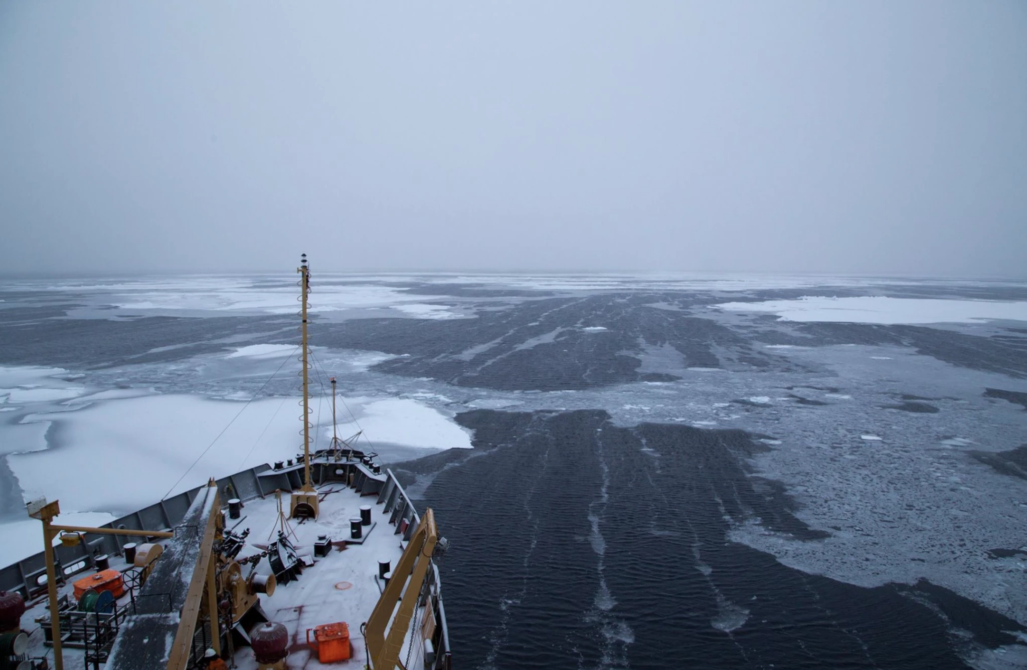 View of Arctic sea ice from a research vessel
