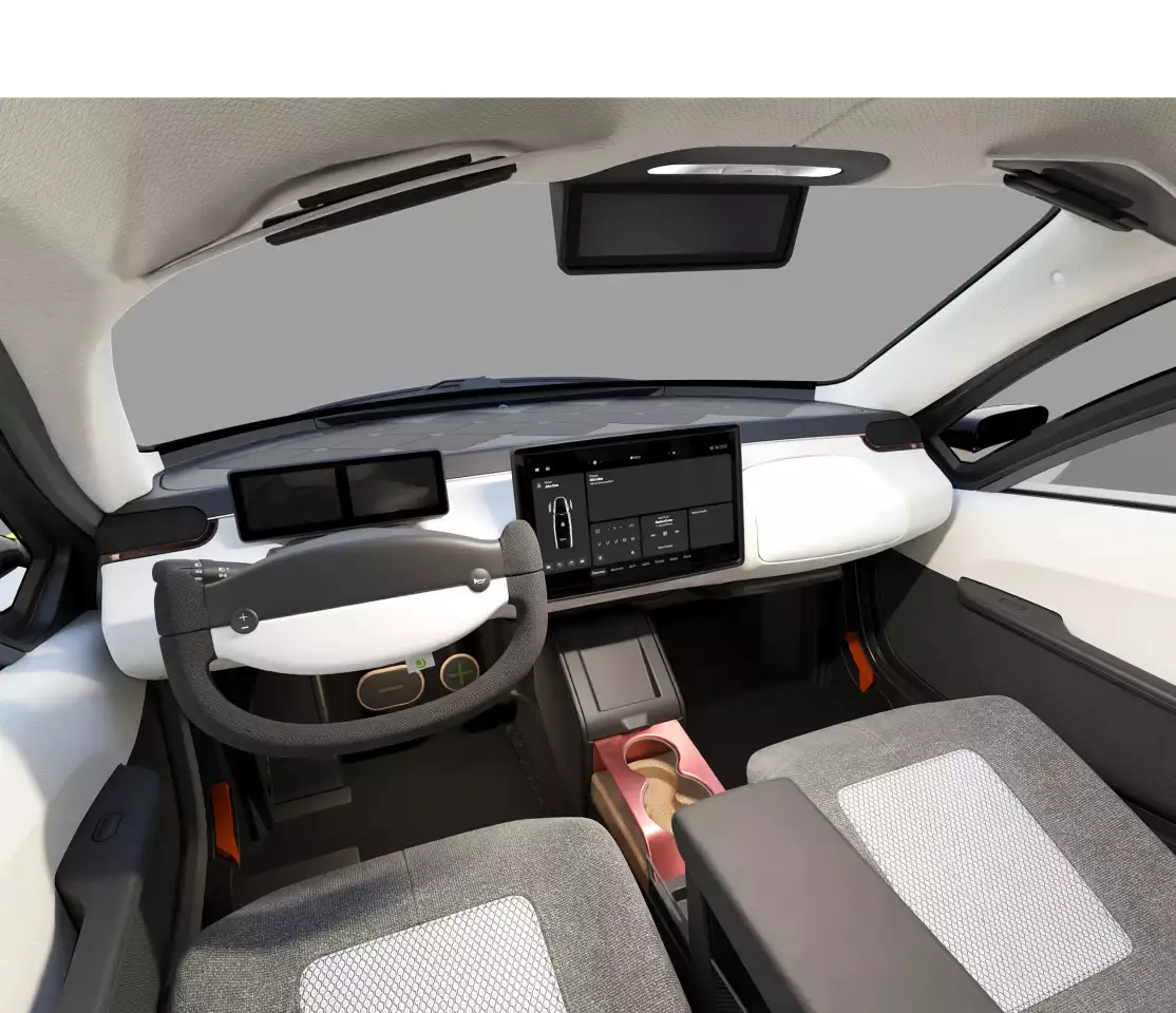 The Aptera interior has everything you need and nothing you don't. This minimalist, lightweight approach coupled with the yoke steering really gives it aircraft vibes
