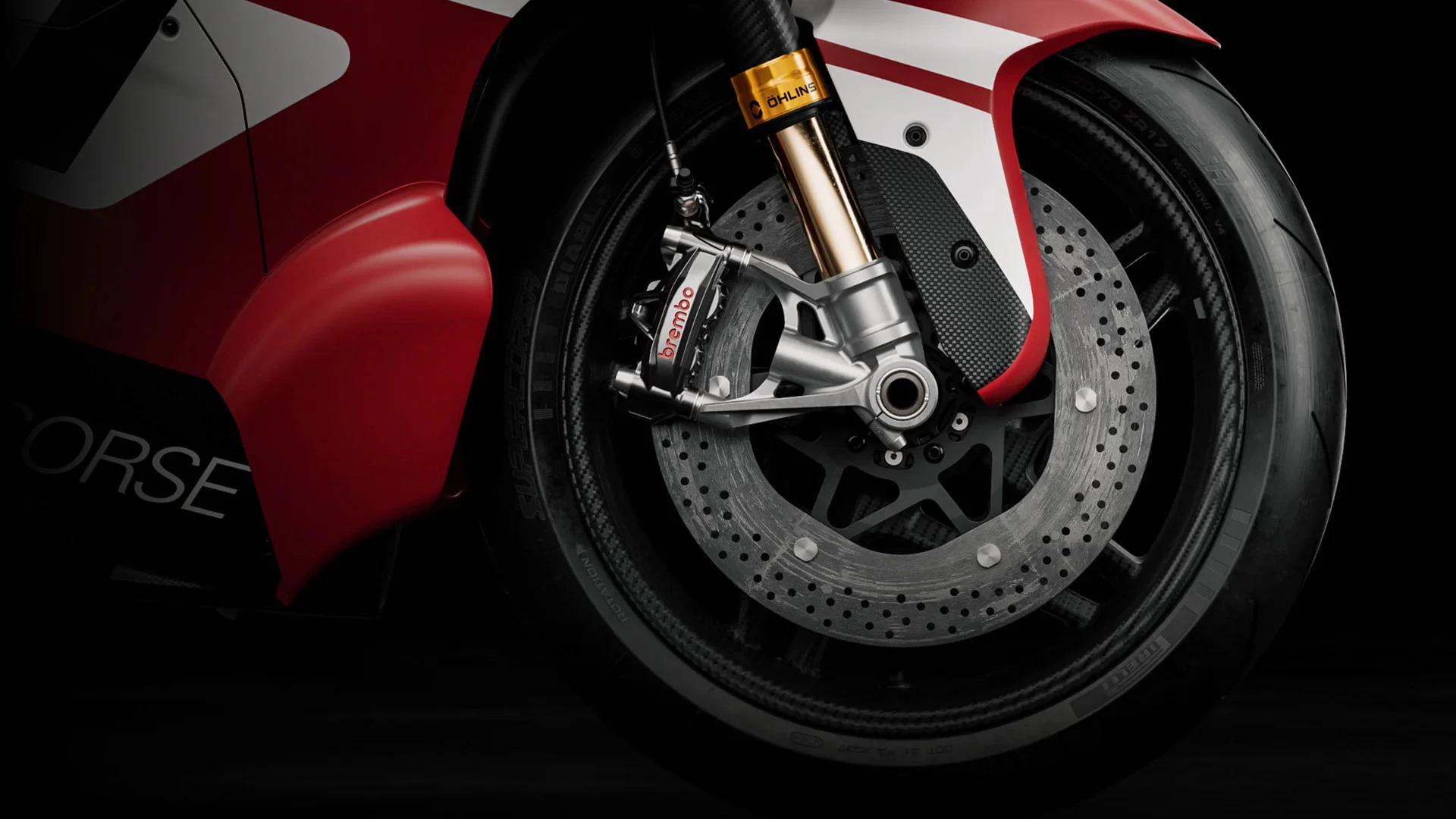 The Superleggera V4 Centenario is the world's first road-legal bike to come with carbon-ceramic brake discs