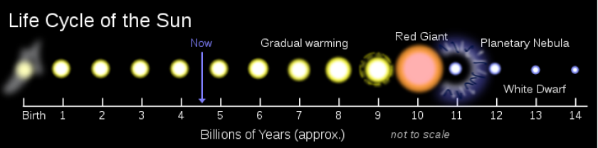 Projected timeline of our Sun's life showing the expected red dwarf stage