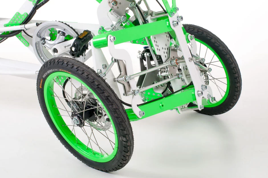 Close-up of the EV4 semi-recumbent's tilting mechanism