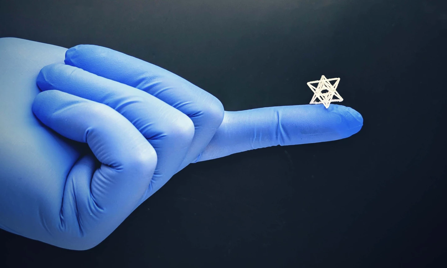 A tiny three-dimensional star, printed to demonstrate the technology