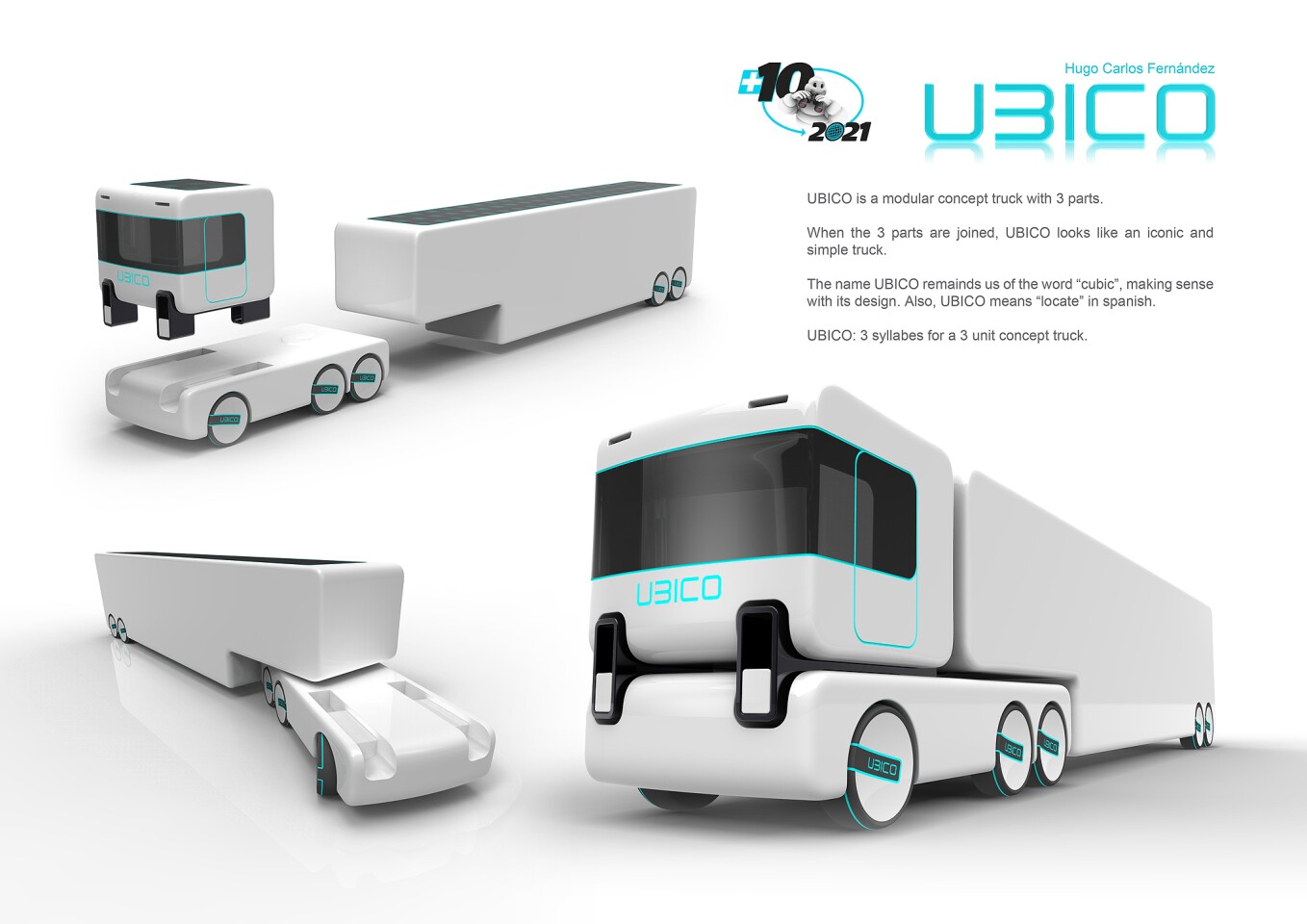 The UBICO modular trucking system designed by Spain's Hugo Carlos Fernandez