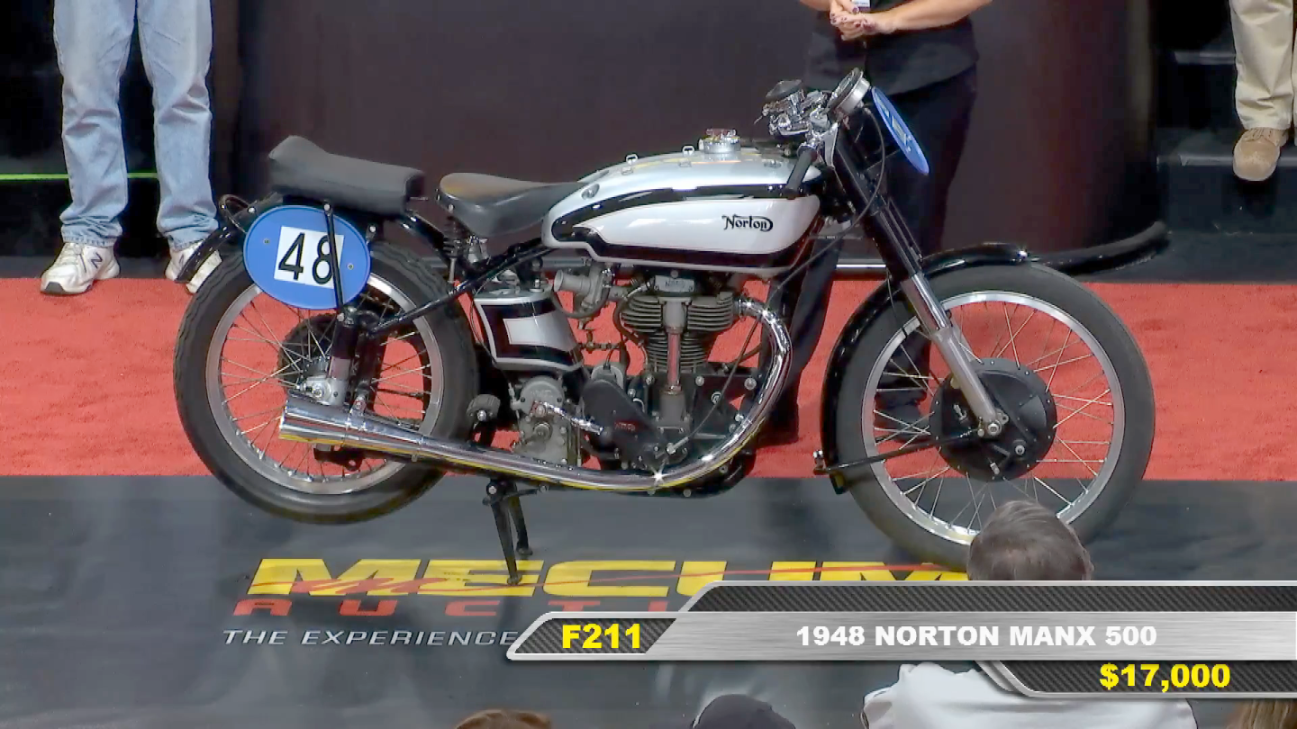 1948 Manx Norton | High Bid: $19,000 | Estimate: $20,000 - $30,000 | Auctioneer: Mecum | Lot F211 | Auction Description