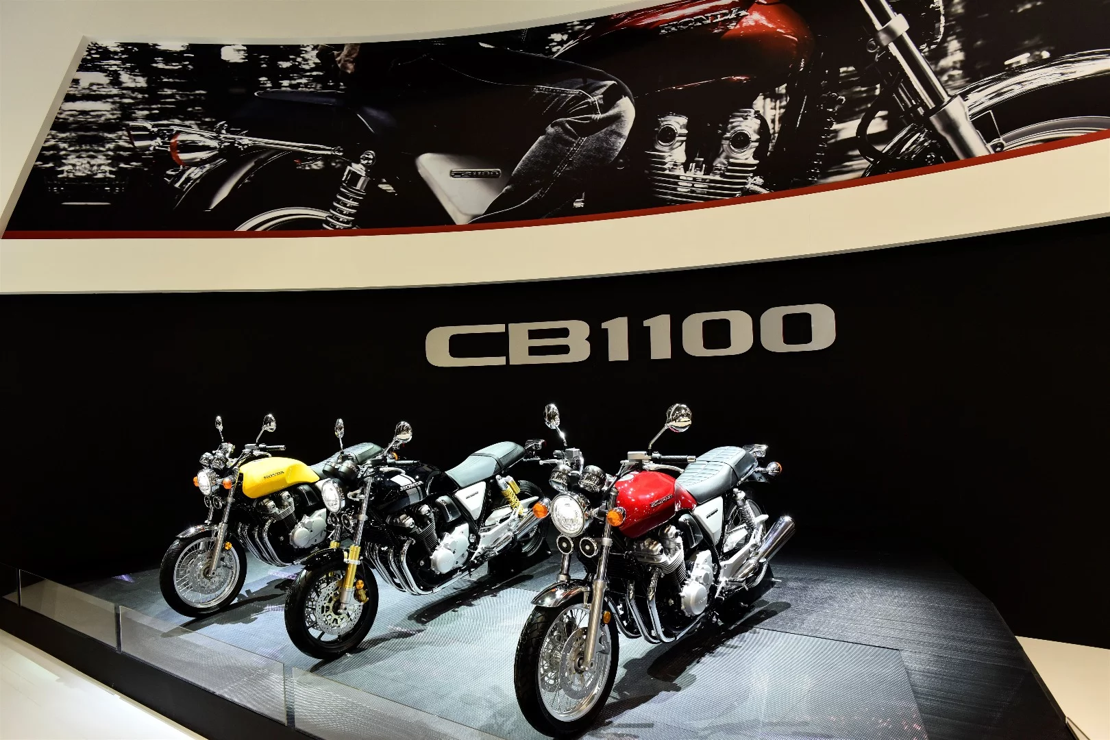 The CB1100 trio – from right to left, Standard, RS and EX – at Honda's Intermot booth