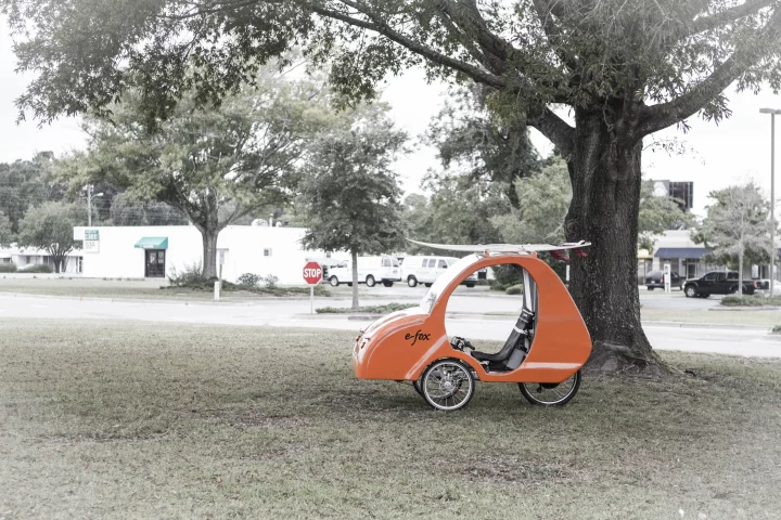 The e-fox is the most recent in a line of car-like velomobiles to come out of the US