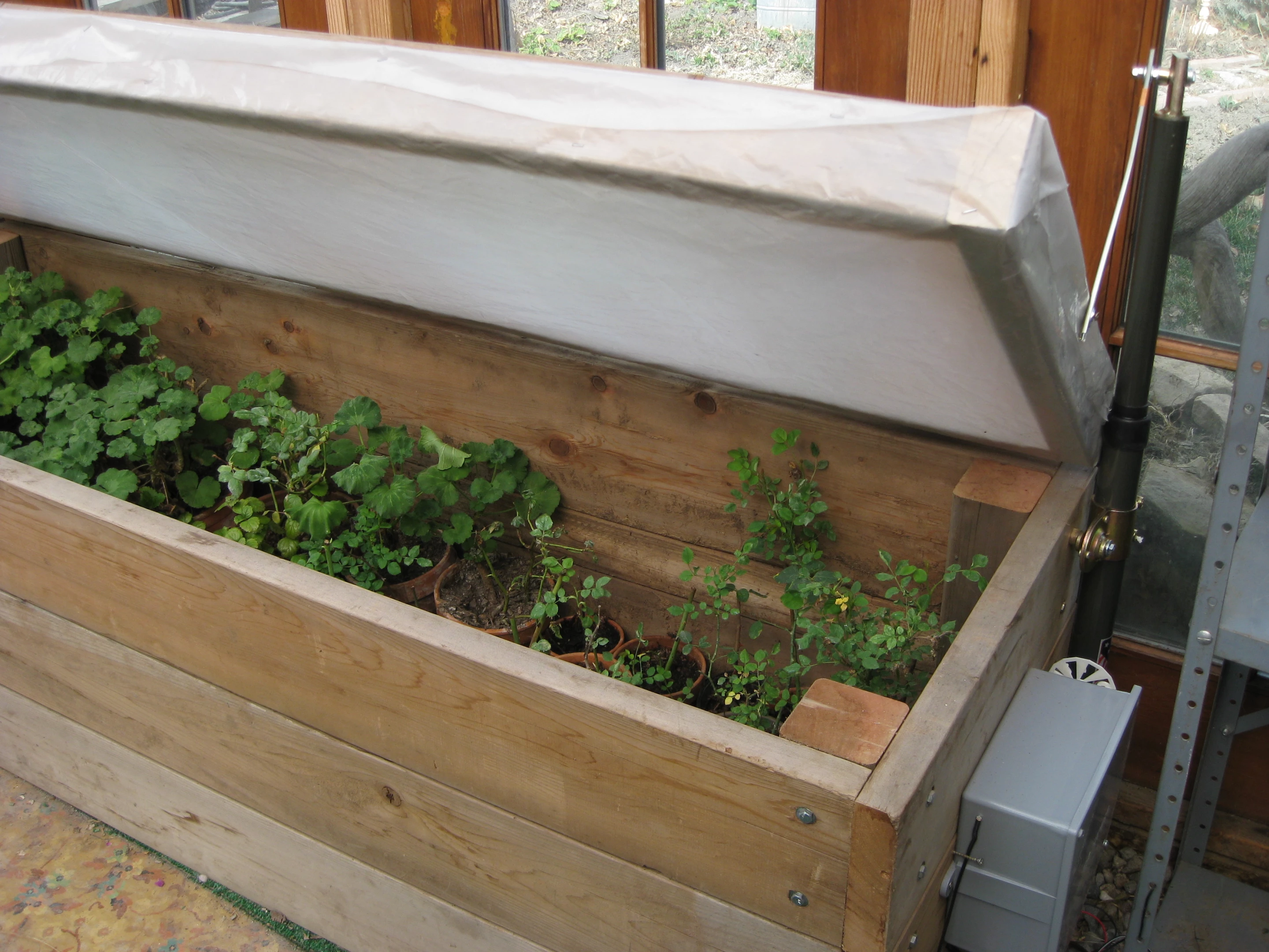 Dr Craig Hollabaugh has created a system that keeps the roots of his plants warm and cozy during the coldest months using electric heat cables running under sand on which the pots are placed