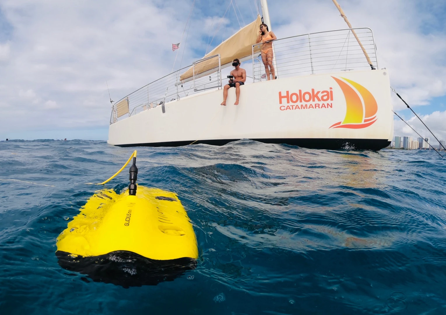 Footage/photos are recorded on the Gladius Mini's onboard SD card, plus real-time 720p video is streamed up to the shore- or boat-located user