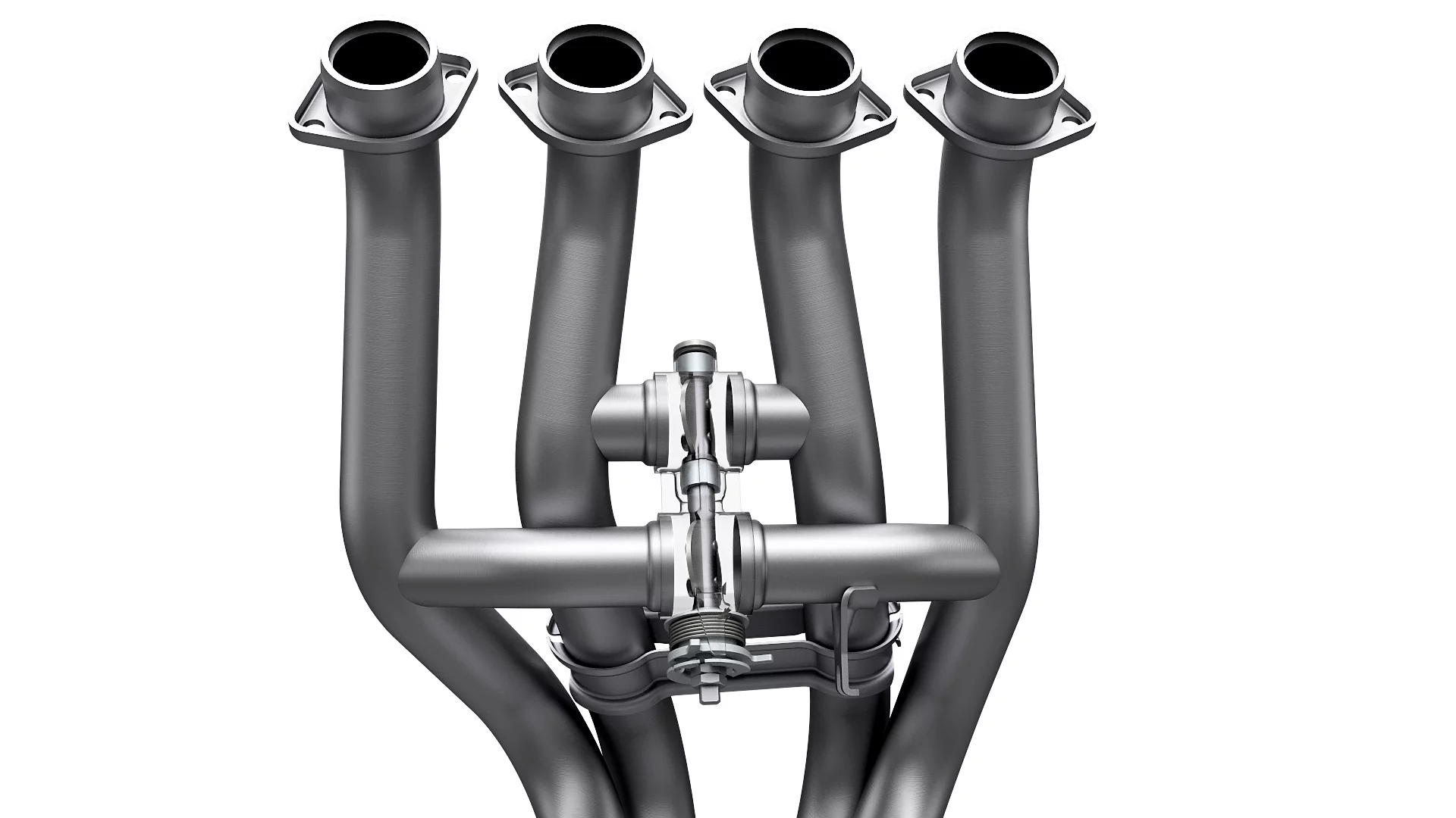 The exhaust tubes of the new GSX-R1000/R include two balance tubes, each controlled by a Suzuki exhaust tuning butterfly valve, in the hunt for optimal torque throughout the rpm range