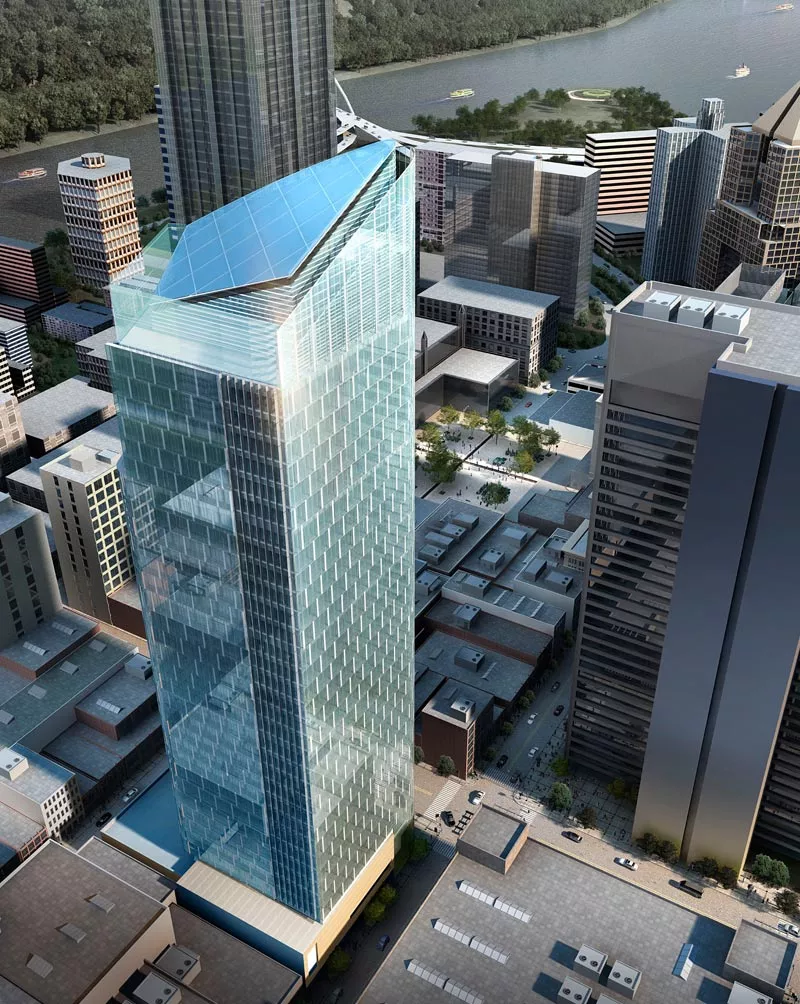 The Tower design recognizes that the Pittsburgh climate can provide increased levels of natural light onto the floorspace along with improved regulation of temperatures for much of the year without using traditional, energy-intensive HVAC systems (Image: Gensler)