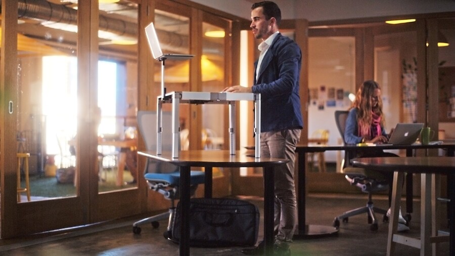 The ZestDesk has rubber feet so as not to scratch the table on which it is placed