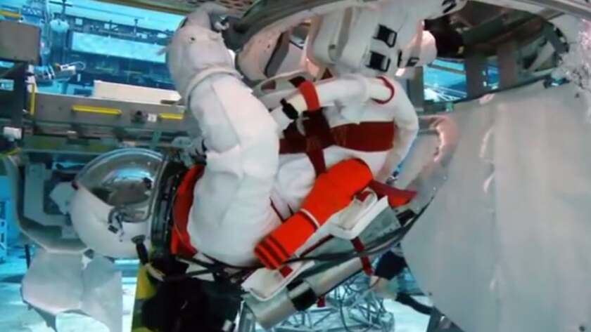 Orion suit undergoing buoyancy testing