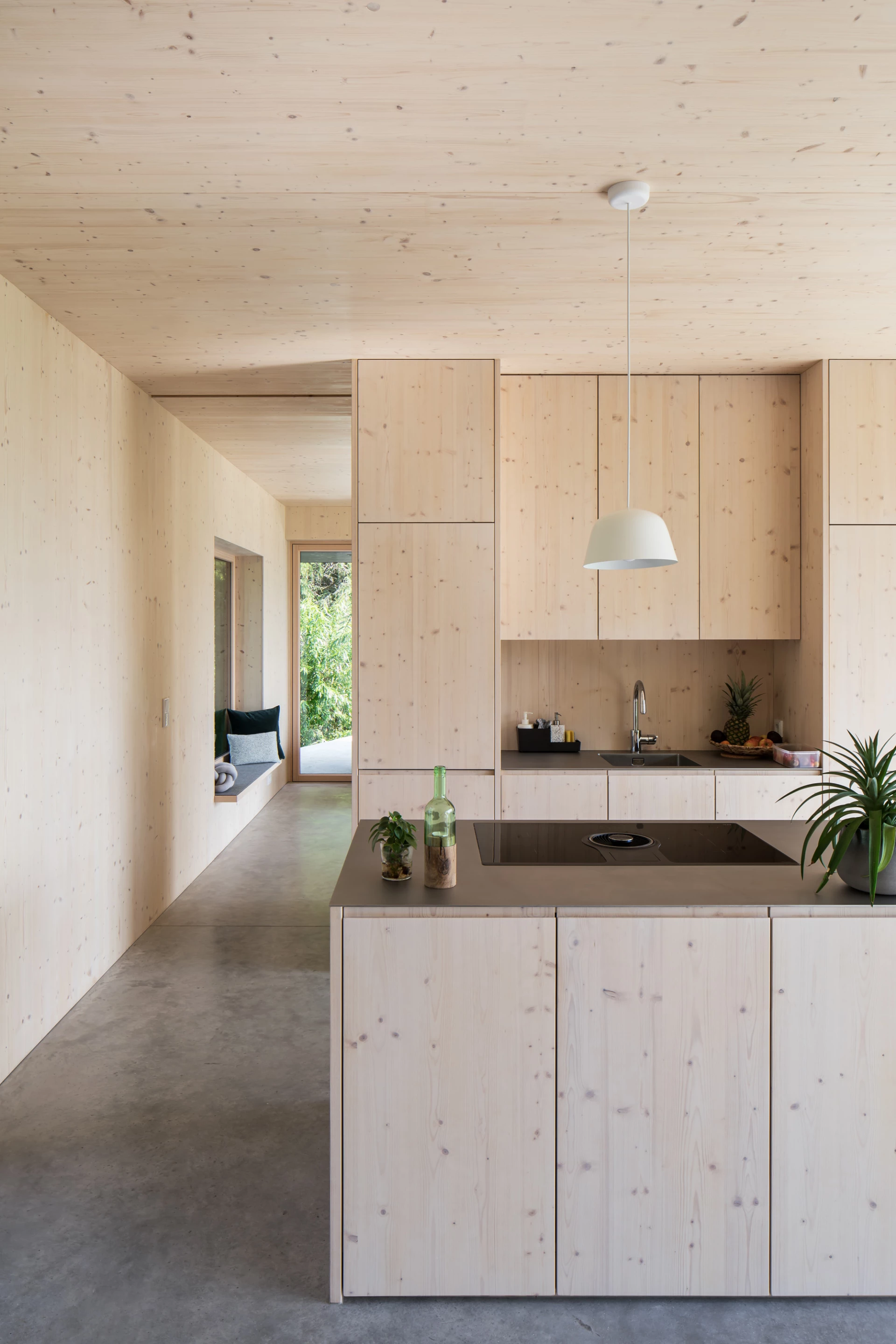 The Mountain House occupies a sloping plot of land in Upper Austria, with thick forest to one side and expansive valley views on the other