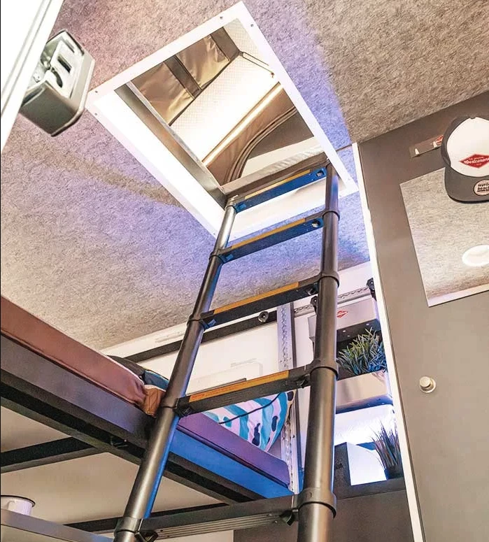 A quick few steps up to the Vickywood two-person rooftop tent